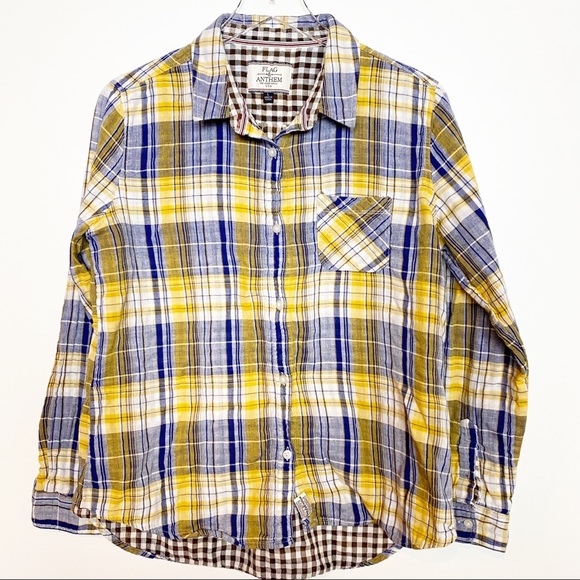 Flag & Anthem Tops - Flag & Anthem Plaid Flannel Yellow Blue Brown